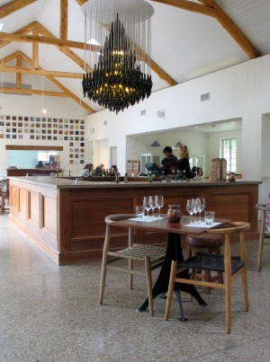 Reclaimed teak bar counter with marble top.