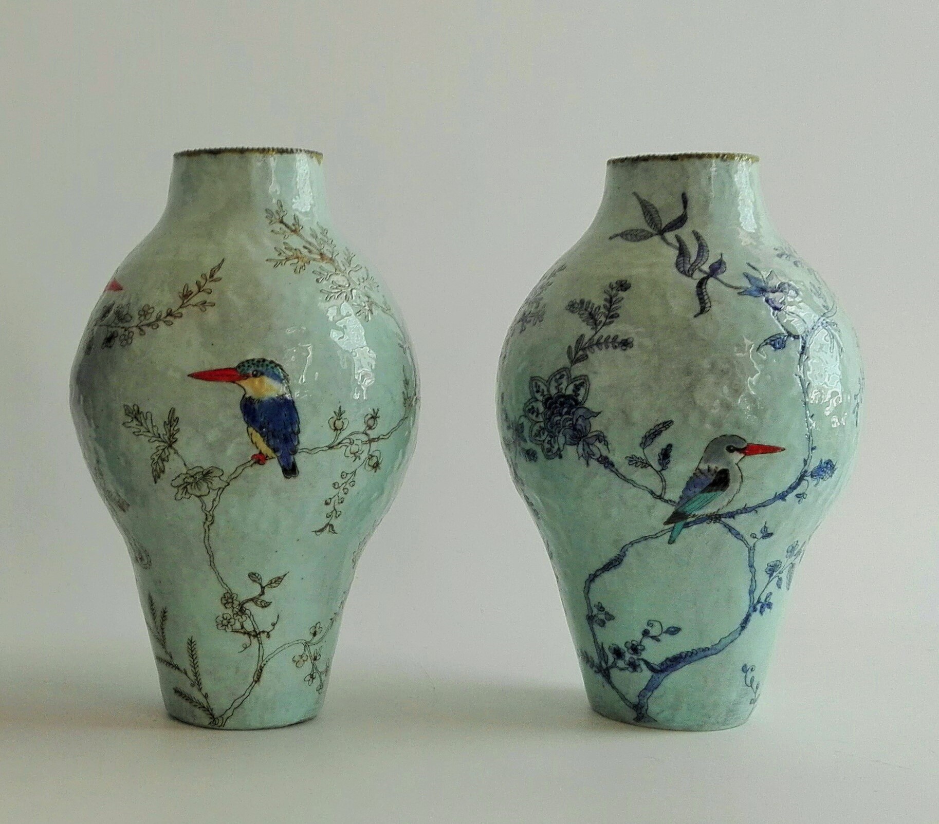Pair of ceramic bird vases by Lisa Ringwood Lutge Gallery