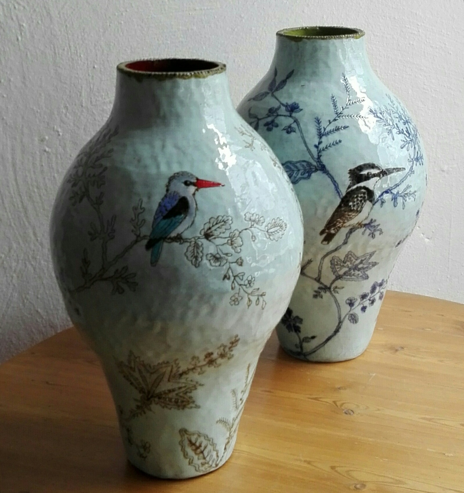Pair of ceramic bird vases by Lisa Ringwood Lutge Gallery
