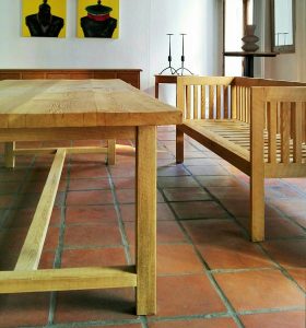 Bench made from reclaimed 19th century reclaimed Oregon pine